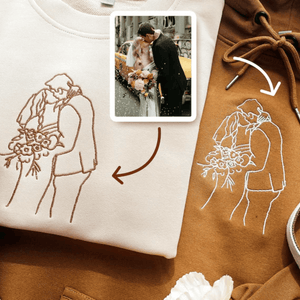 Personalized Photo Portrait  - Embroidered Hoodie, Sweatshirt, Tshirt - Wedding, Anniversary Gift Idea for Couple