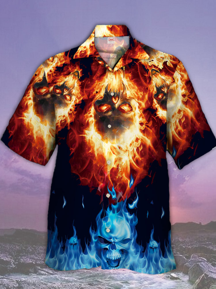 Amazing Style Intertwined Flames Skull Hawaiian Shirt