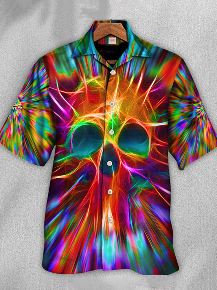 Rainbow Radiant Skull Hawaiian Shirt