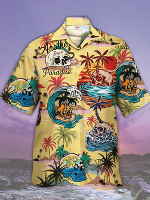 Psychedelic Hippie Vintage Skull Parasise Beach Hawaiian Shirt