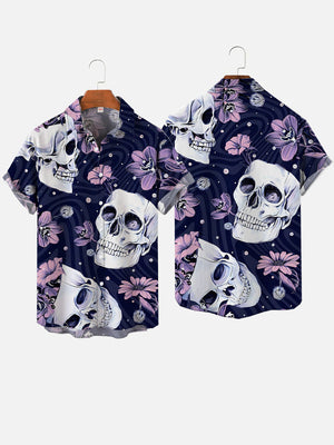 Purple Fantasy Skull With Flowers Hawaiian Shirt