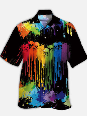 Rainbow Painting Paint Splatter Sugar Skull Hawaiian Shirt