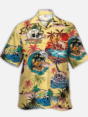 Psychedelic Hippie Vintage Skull Parasise Beach Hawaiian Shirt