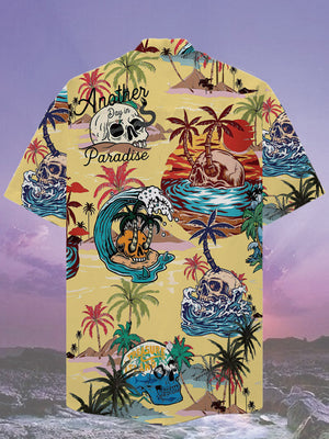 Psychedelic Hippie Vintage Skull Parasise Beach Hawaiian Shirt