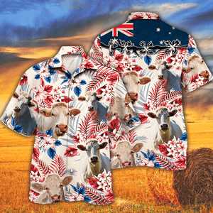 Unique Charolais Cattle Australian Flag Hawaiian Flowers All Over Printed 3D Hawaiian Shirt