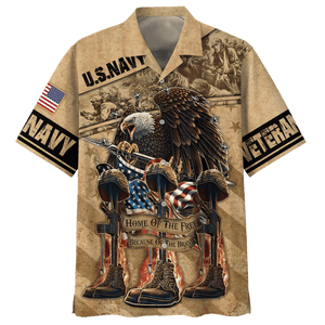 Navy Eagle And Gun Home Of The Free Because Of The Brave Hawaiian Shirt