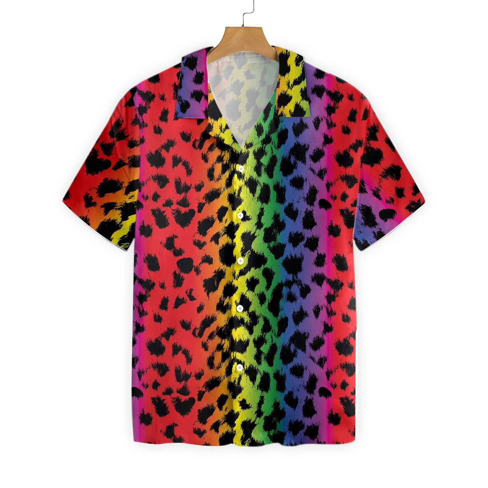 Shirt For Gay, Cool Leopard Skin With Rainbow Color LGBT Hawaiian Shirt