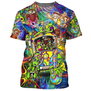 Hippie Alien With Car Colorful- T-Shirt