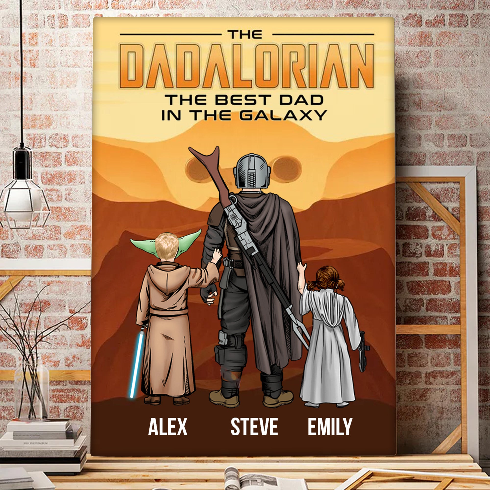 The Dadalorian And Kids In The Mars - Gift For Father's Day - Personalized Canvas Poster