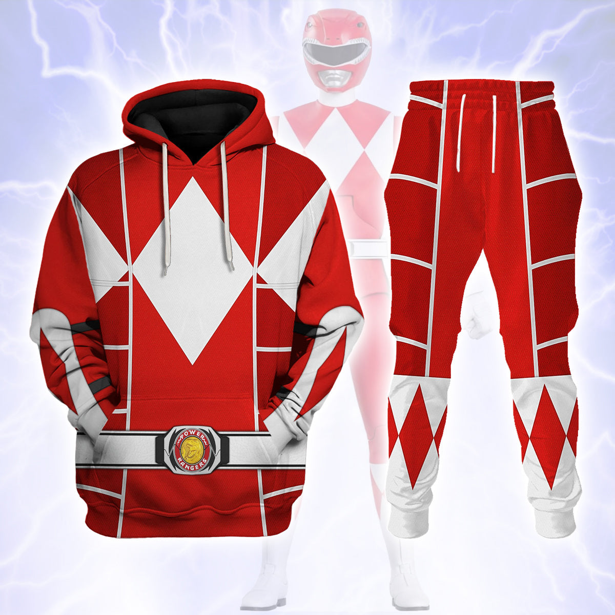 Red Mighty Morphin Power Ranger Cosplay C2 - Hoodie Set, Sweatshirt, Sweatpants | PRHS91