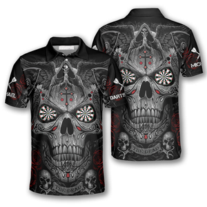 Personalized 3D All Over Print Grim Reaper Praying Cross Skull Custom Darts Polo Shirts