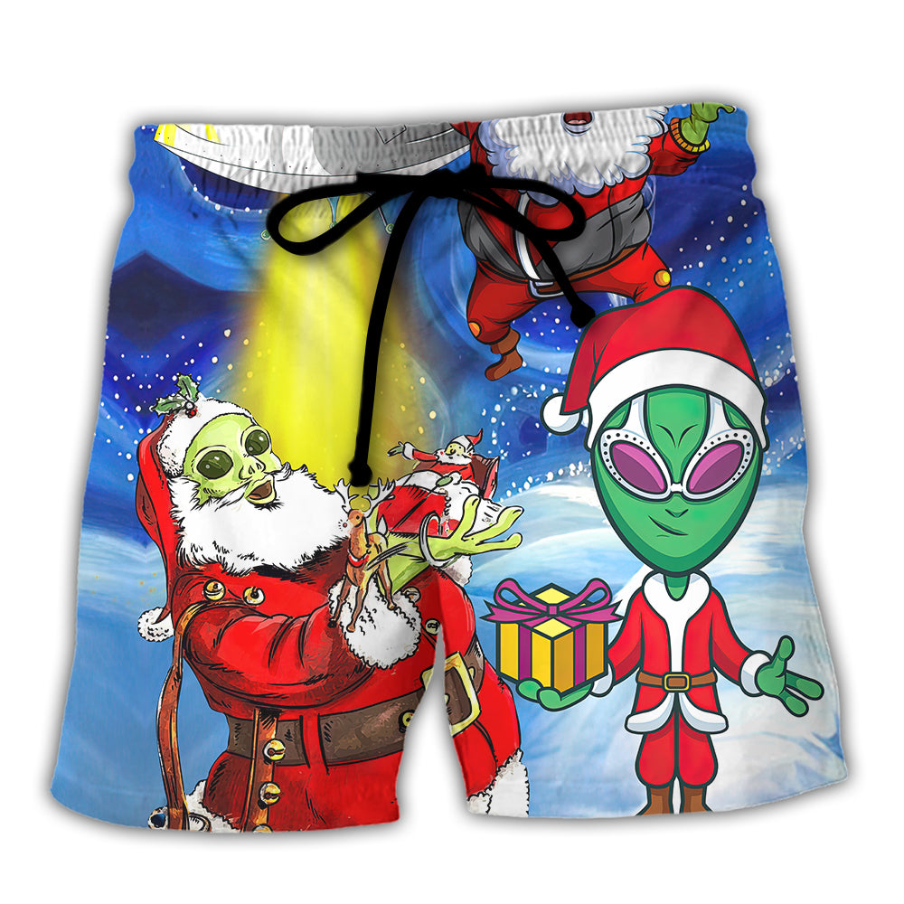 Christmas Santa Is An Alien Magic Night Funny - Beach Short