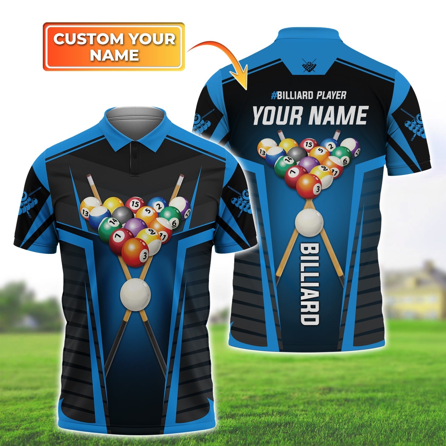 Personalized Name 3D Multicolor Best Polo Shirt For Billiard Player