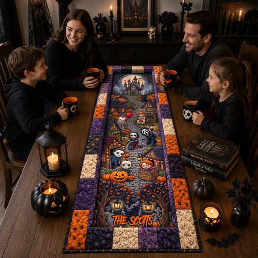 VD01. Halloween Horror Characters Fall Season Gift For Horror Fans - Personalized Quilt Table Runner