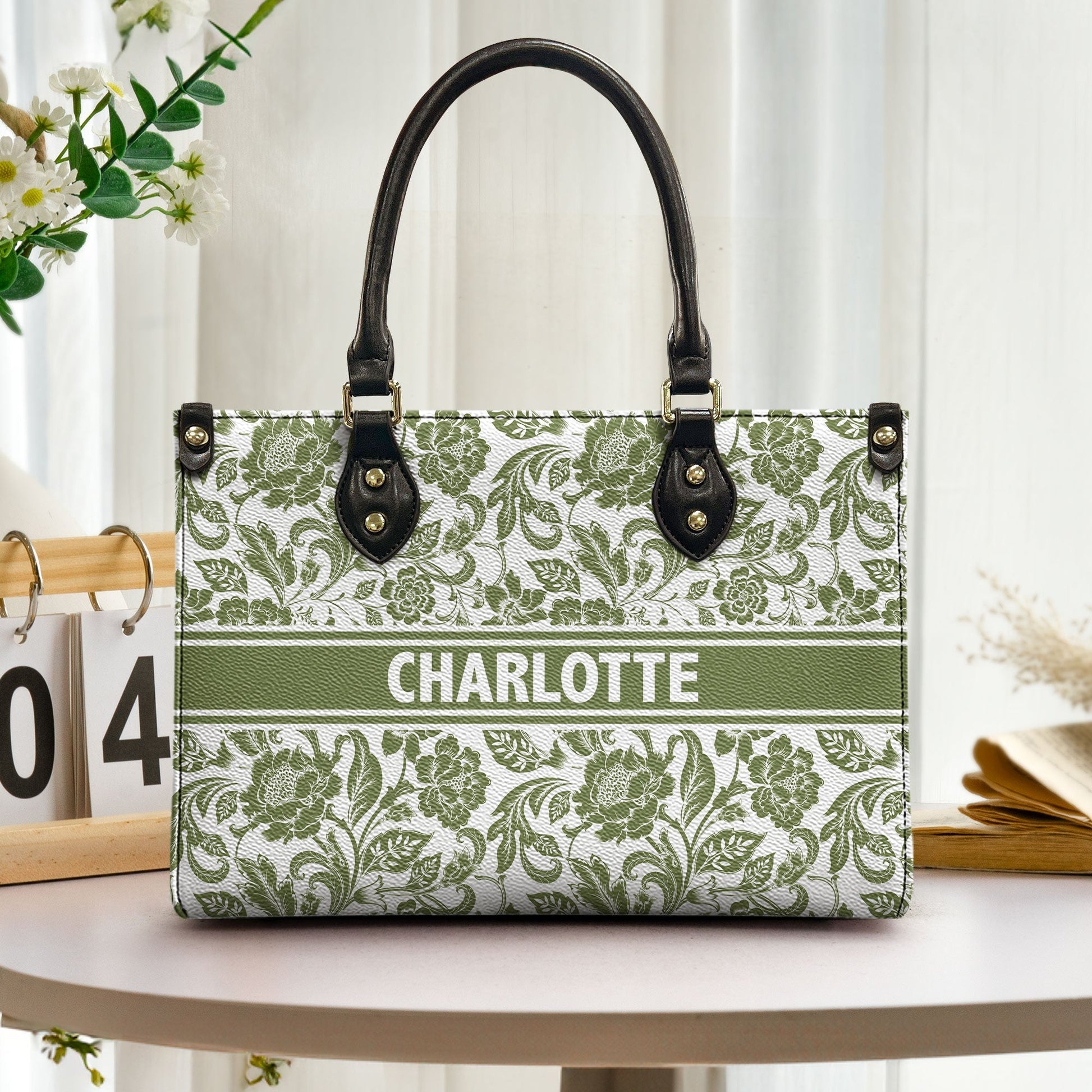 Custom Name Floral Pattern - Personalized Leather Bag - Loving Gift For Mother, Grandma, Grandmother, Mother's Day NA94