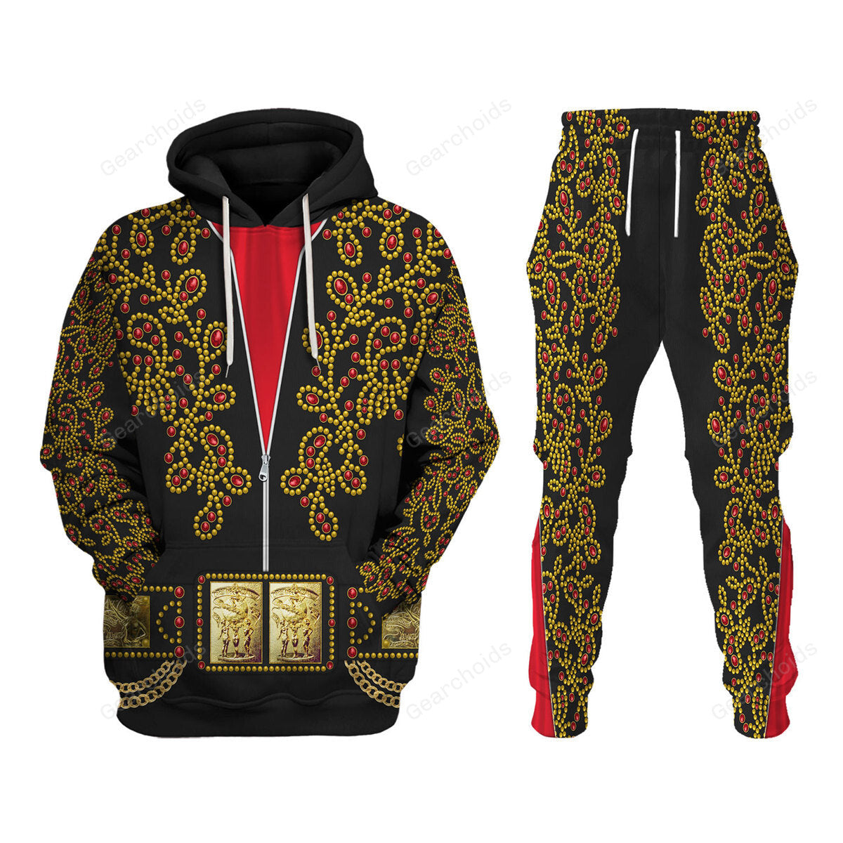 Elvis Spanish Flower - Black With Red Stones - Costume Cosplay Hoodie Sweatshirt Sweatpants