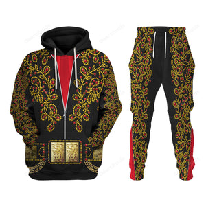 Elvis Spanish Flower - Black With Red Stones - Costume Cosplay Hoodie Sweatshirt Sweatpants ELHS39