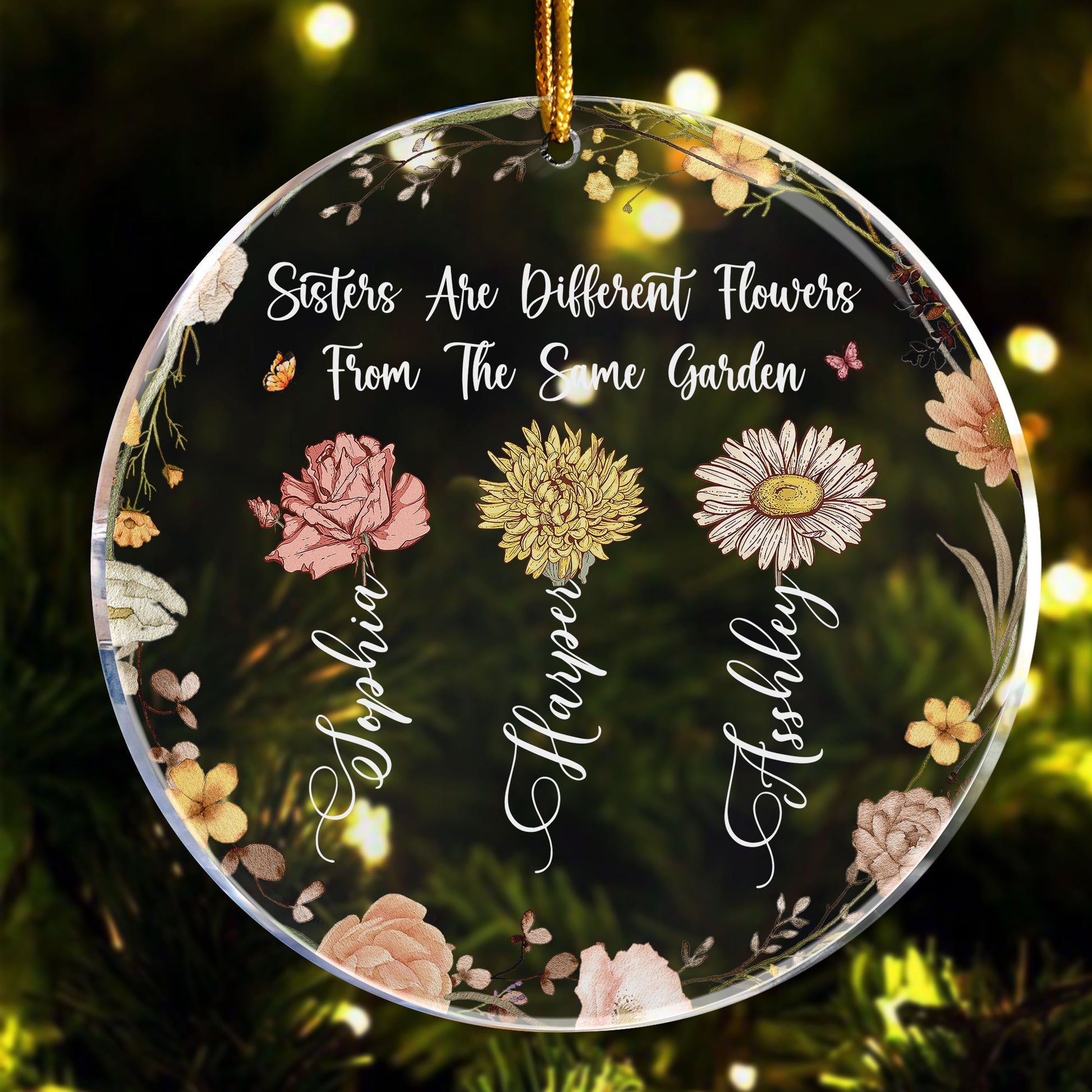 Different Flowers From The Same Garden - Personalized Acrylic Ornament - Gift For Sisters, Sibling - NA94