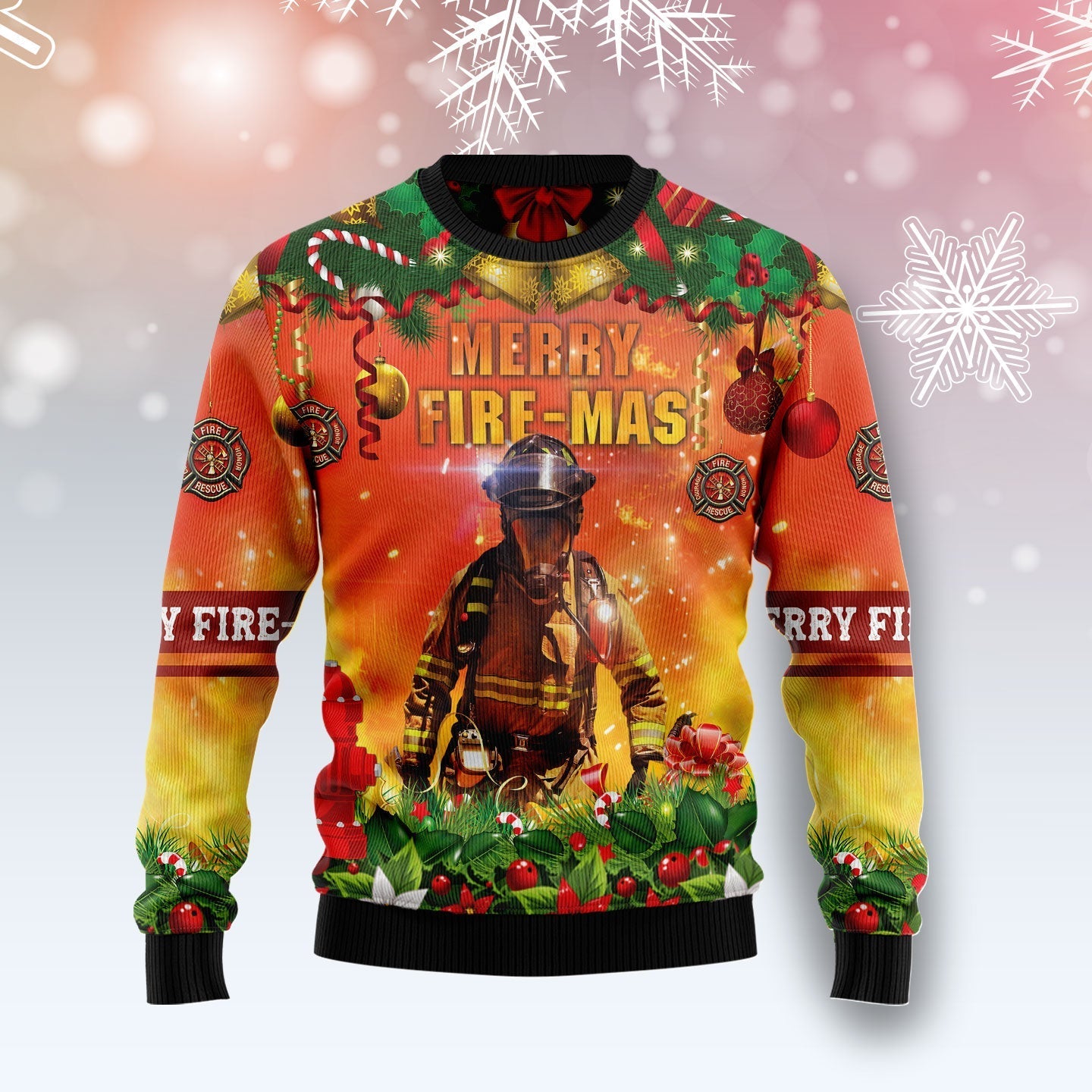 Merry Fire Mas Firefighter Funny Ugly Sweater