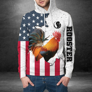 Rooster US Flag Hoodie For Men And Women