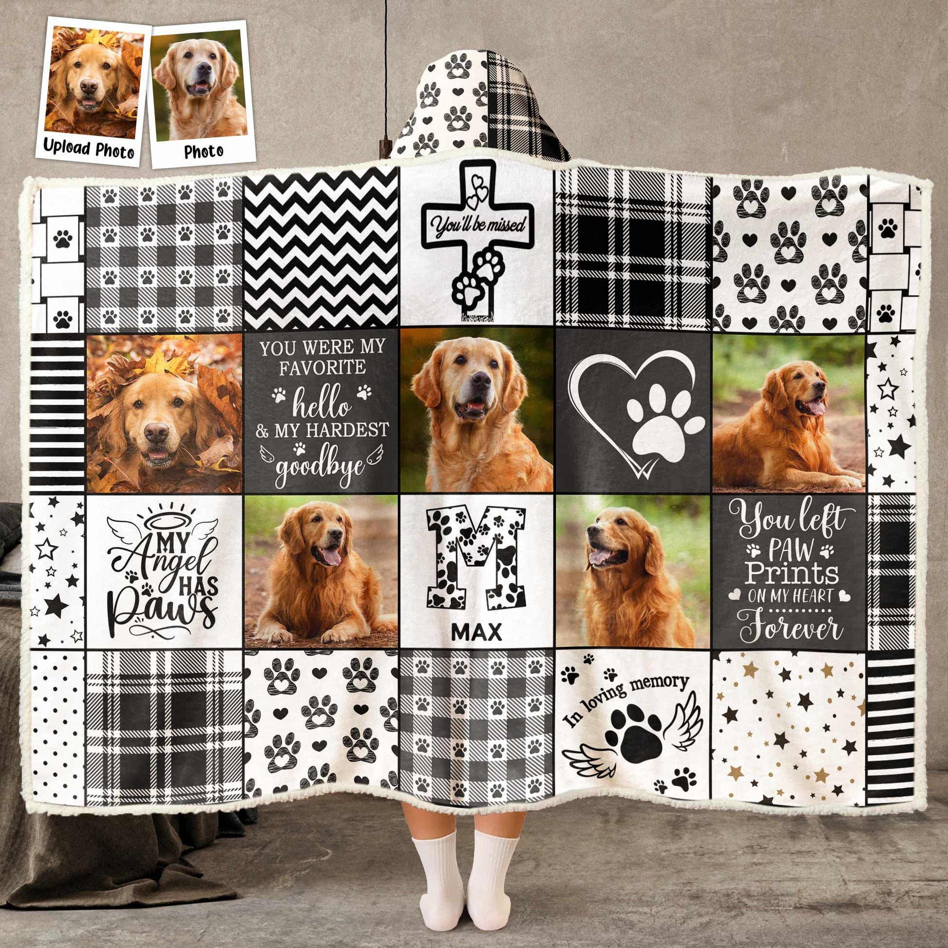 Custom Photo My Angel Has Paws - Personalized Wearable Hooded Blanket - Memorial Gift For Pet Lovers - NA94