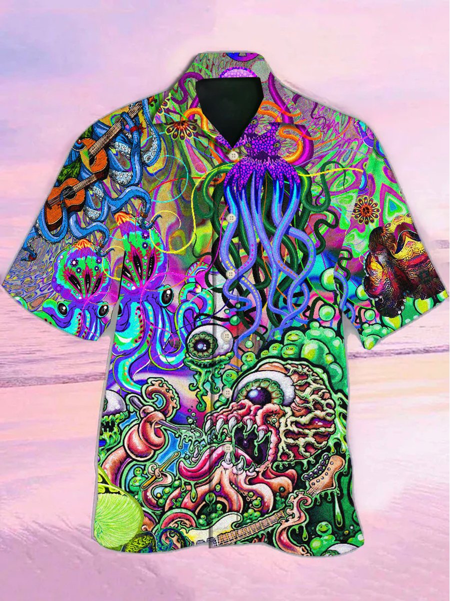 Hippie Funny Octopus Love Music Colorful Ocean Hawaiian Shirts