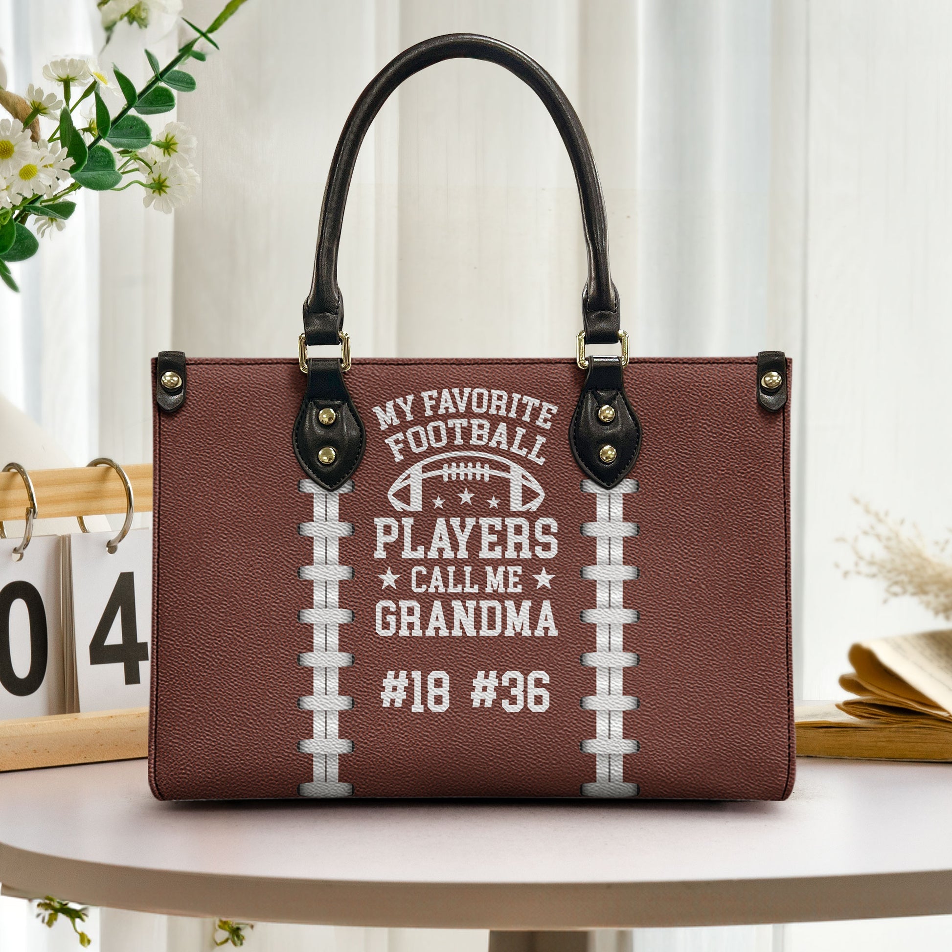 My Favorite Football Player Calls Me Grandma - Personalized Leather Bag - Loving Gift For Mother, Grandma, Grandmother, Mother's Day | NA94