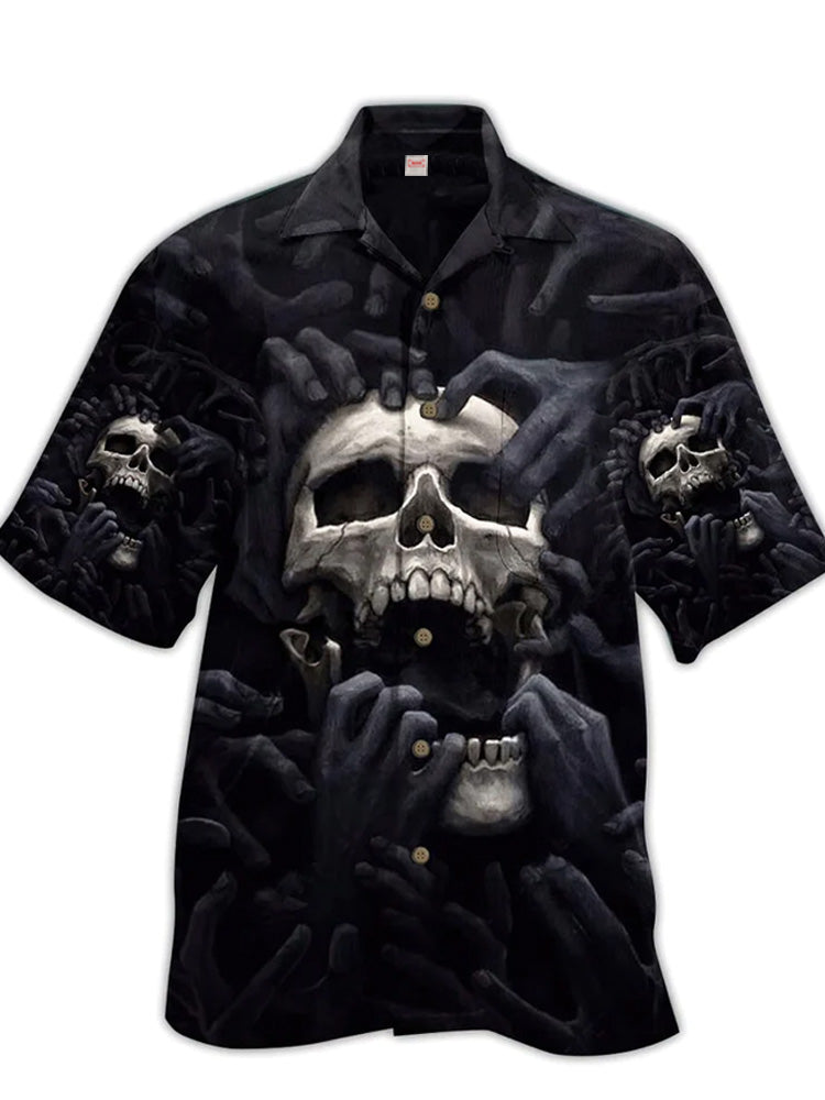 Skull And Darkness Printing Cuban Collar Carnival Hawaiian Shirt