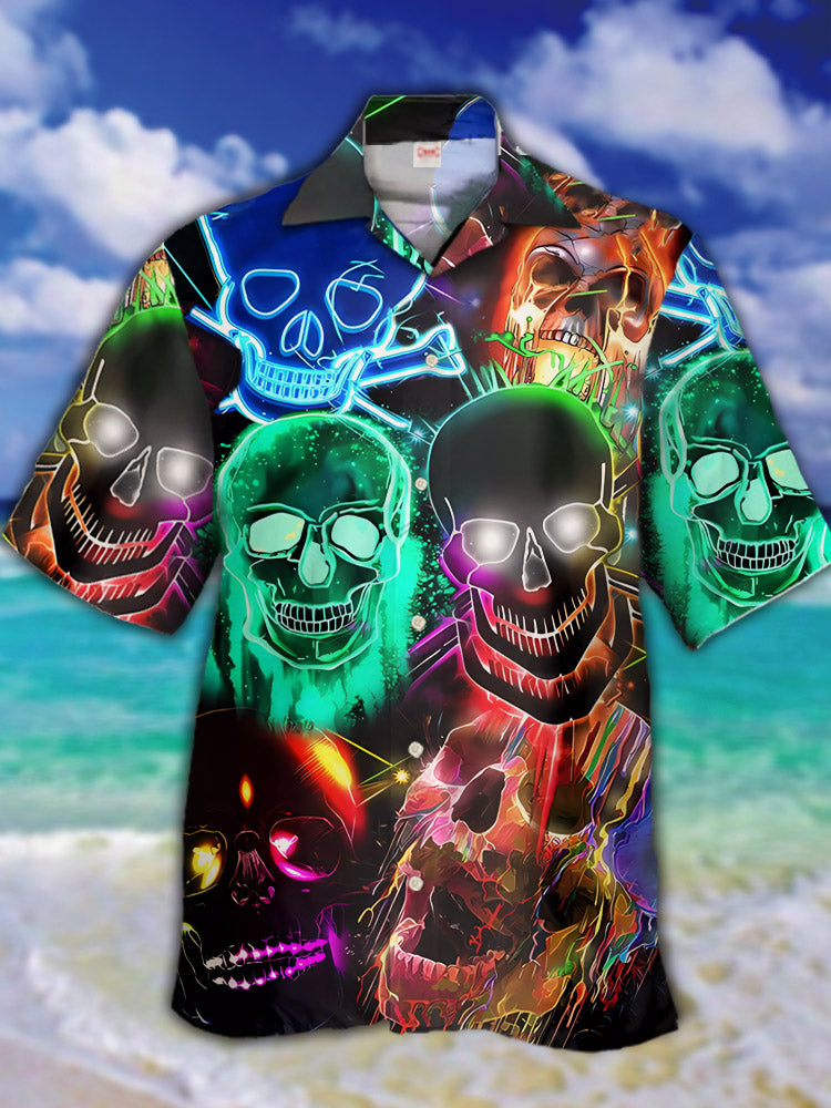Rainbow Psychedelic Hippie Colorful Crazy Skull Hawaiian Shirt