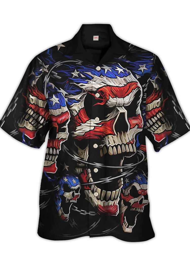 American Flag Skull And Chains Printing 4th Of July Hawaiian Shirt