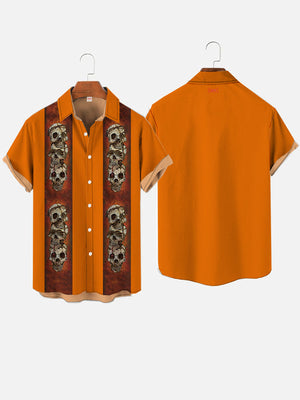 Retro Orange Striped Skull Skewers Hawaiian Shirt