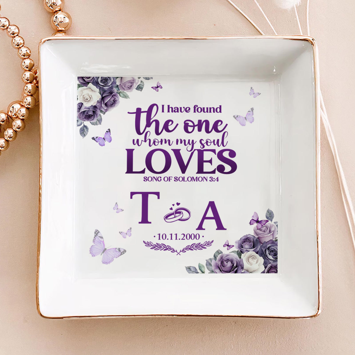 My Soul Loves Song Of Solomon 3:4 - Personalized Jewelry Dish - Gift For Wife, Anniversary, Engagement, Wedding, Marriage Gift - NA94