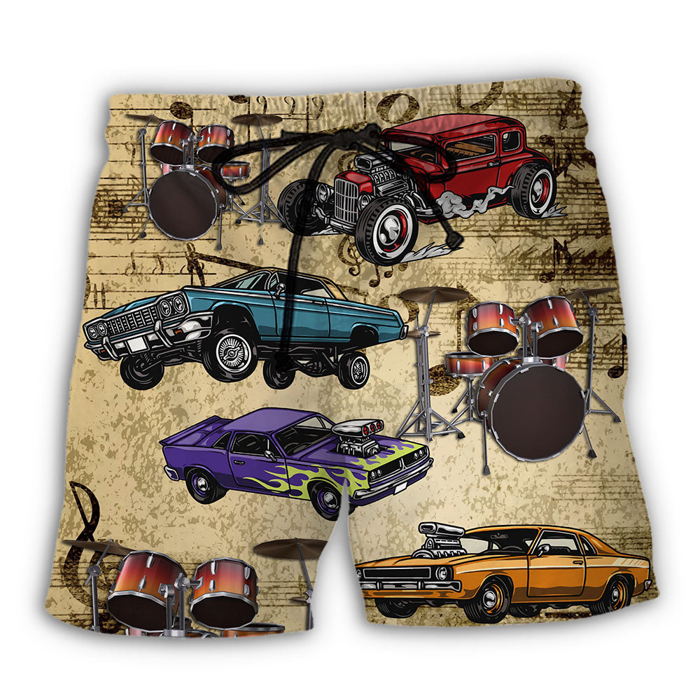 Car I Like Muscle Cars And Drums - Beach Short
