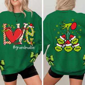 Custom Nickname Grandma, Love Grandma Life And Kids Names Christmas 2024 - Green Designer Sweatshirt With Side Bow - NH96