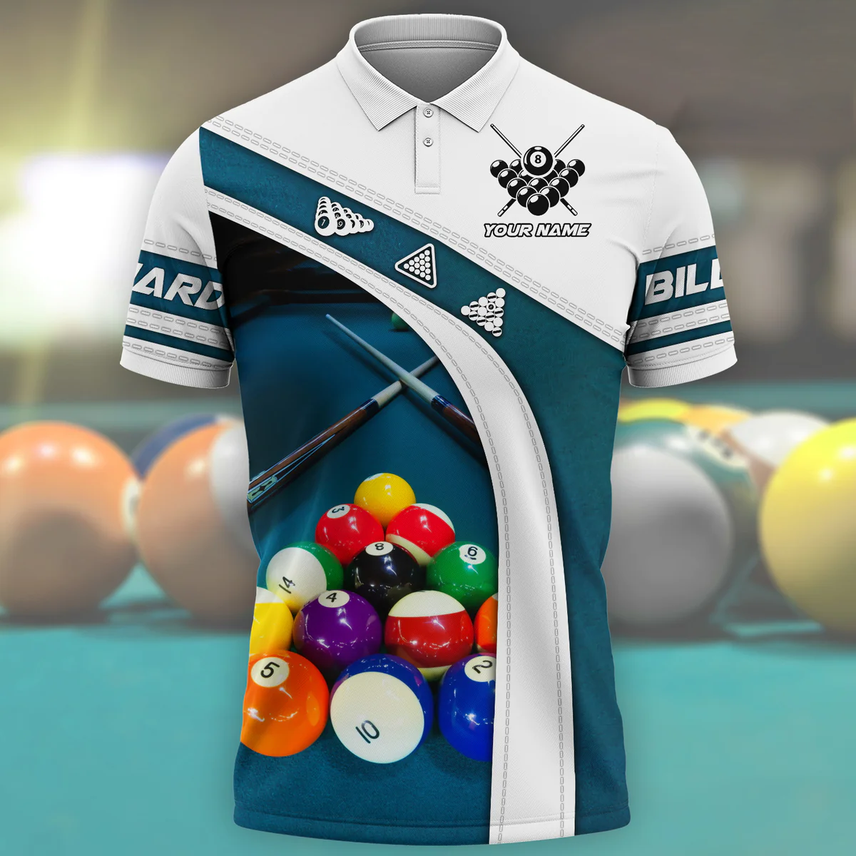 Personalized Name Billiard All Over Printed Unisex Polo Shirt