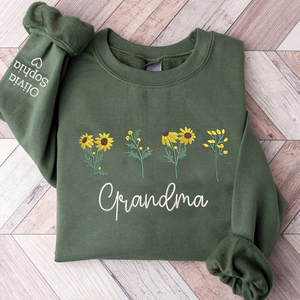 Custom Text Grandma Sunflower With Kids - Embroidered Hoodie, Sweatshirt, Tshirt - Gift for Grandma