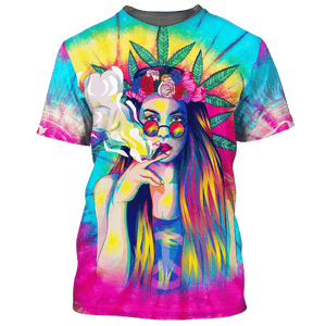 Hippie Personality Girl Smoking Colorful - T-Shirt