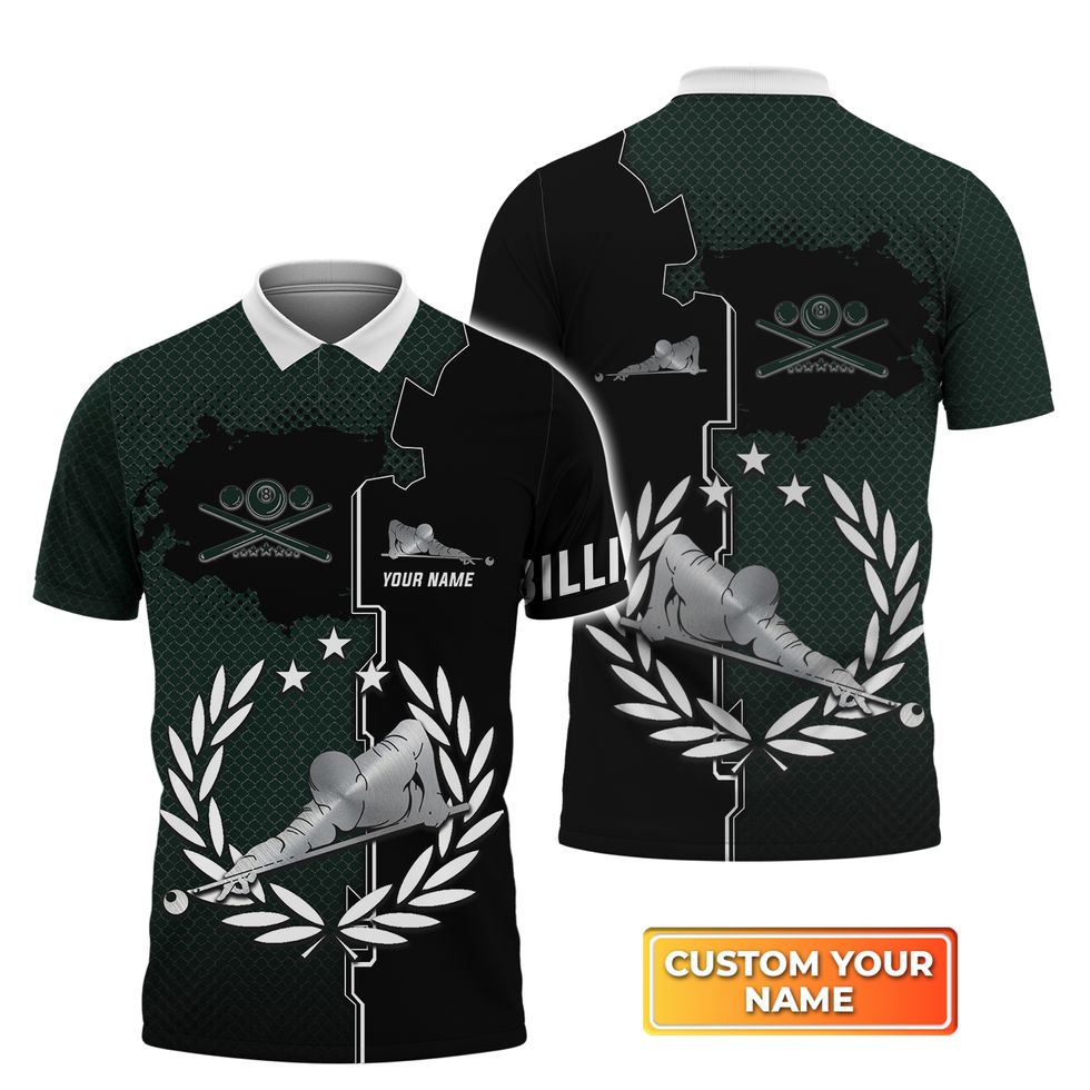 Personalized Black And Green Play Billiard Polo Shirt