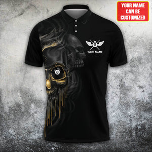 Personalized Skull Billiards Black Skull Billiards Polo Shirt For Men