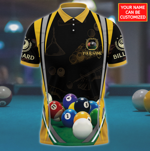 Personalized Name Black and Yellow Pool Table Billiard Polo Shirt, Cool Shirt