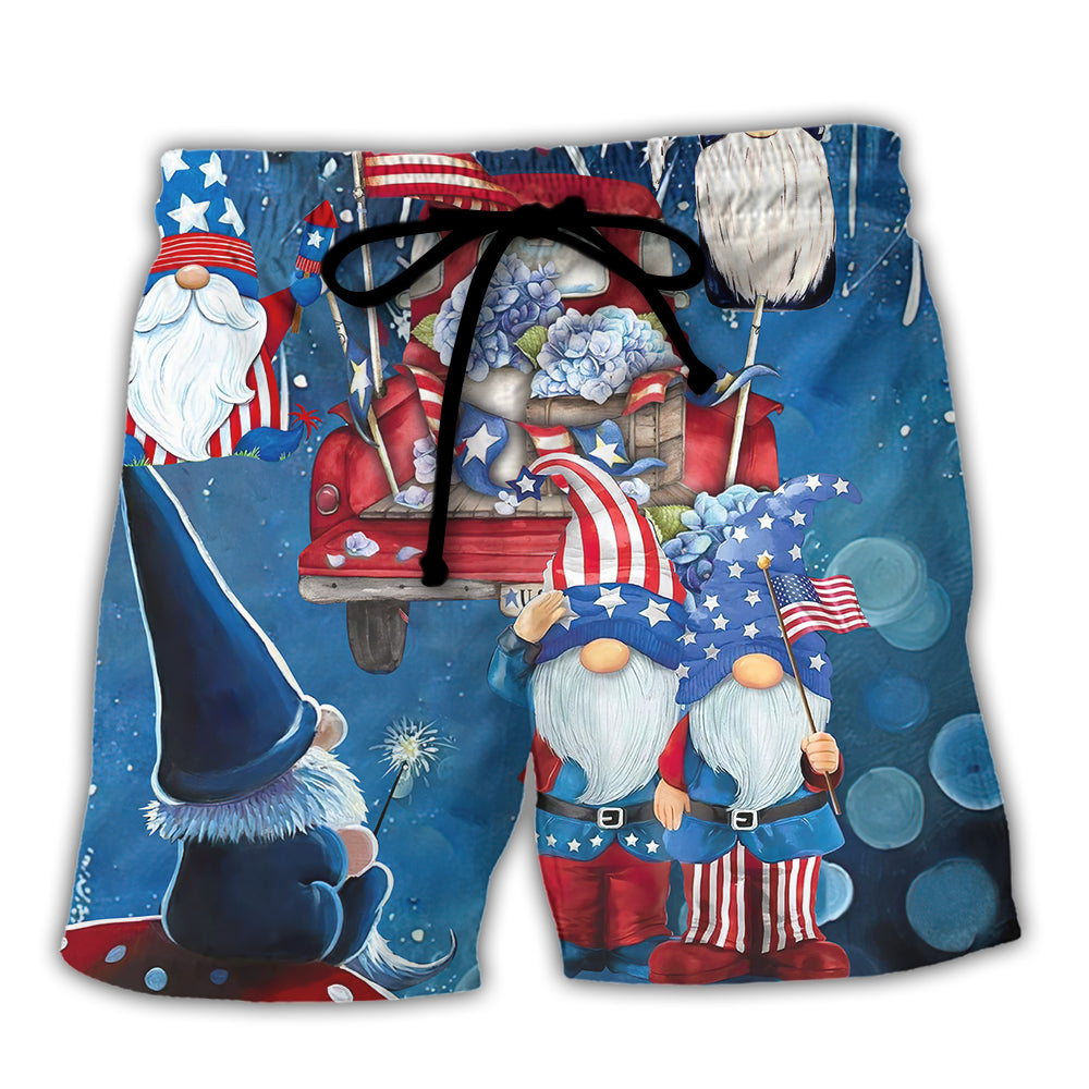 Independence Day Cute Three Trio Gnome 4th Of July Beach Short