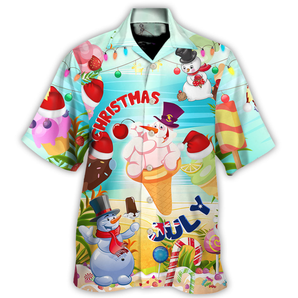 Christmas In July Snowman Ice Cream Funny Summer Hawaiian Shirt