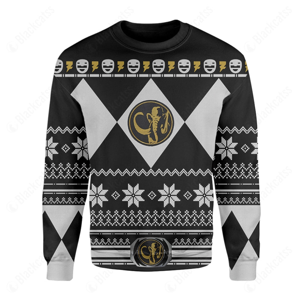 Black Mighty Morphin Power Rangers Costumes C1 - Ugly Christmas Sweater
