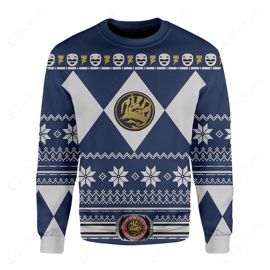 Blue Mighty Morphin Power Rangers Costumes C1-  Ugly Christmas Sweater