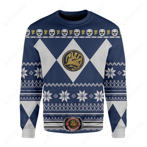 Blue Mighty Morphin Power Rangers Costumes C1-  Ugly Christmas Sweater