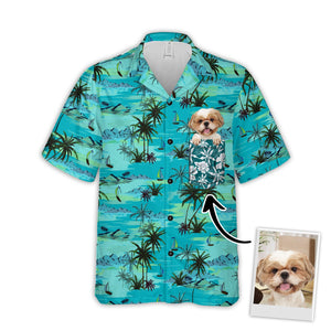 Personalized Gift For Pet Lovers  Palm Tree Pattern Turquoise Hawaiian Shirt