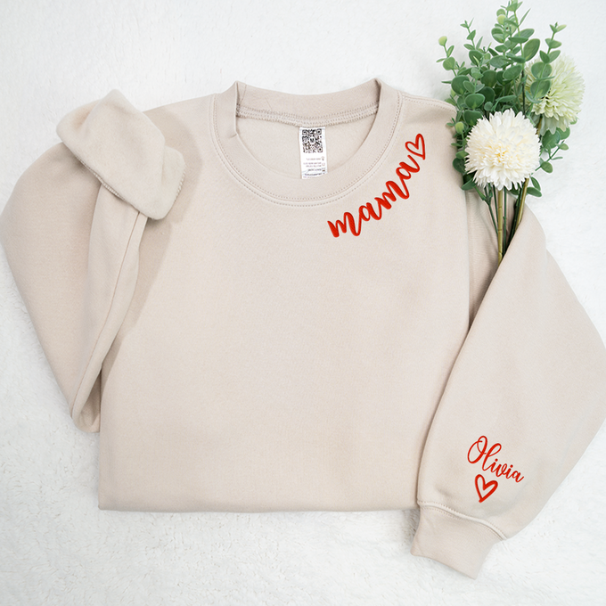 Custom Mama Neckline - Embroidered Sweatshirt, Hoodie, Tshirt - Best Gift for Mom