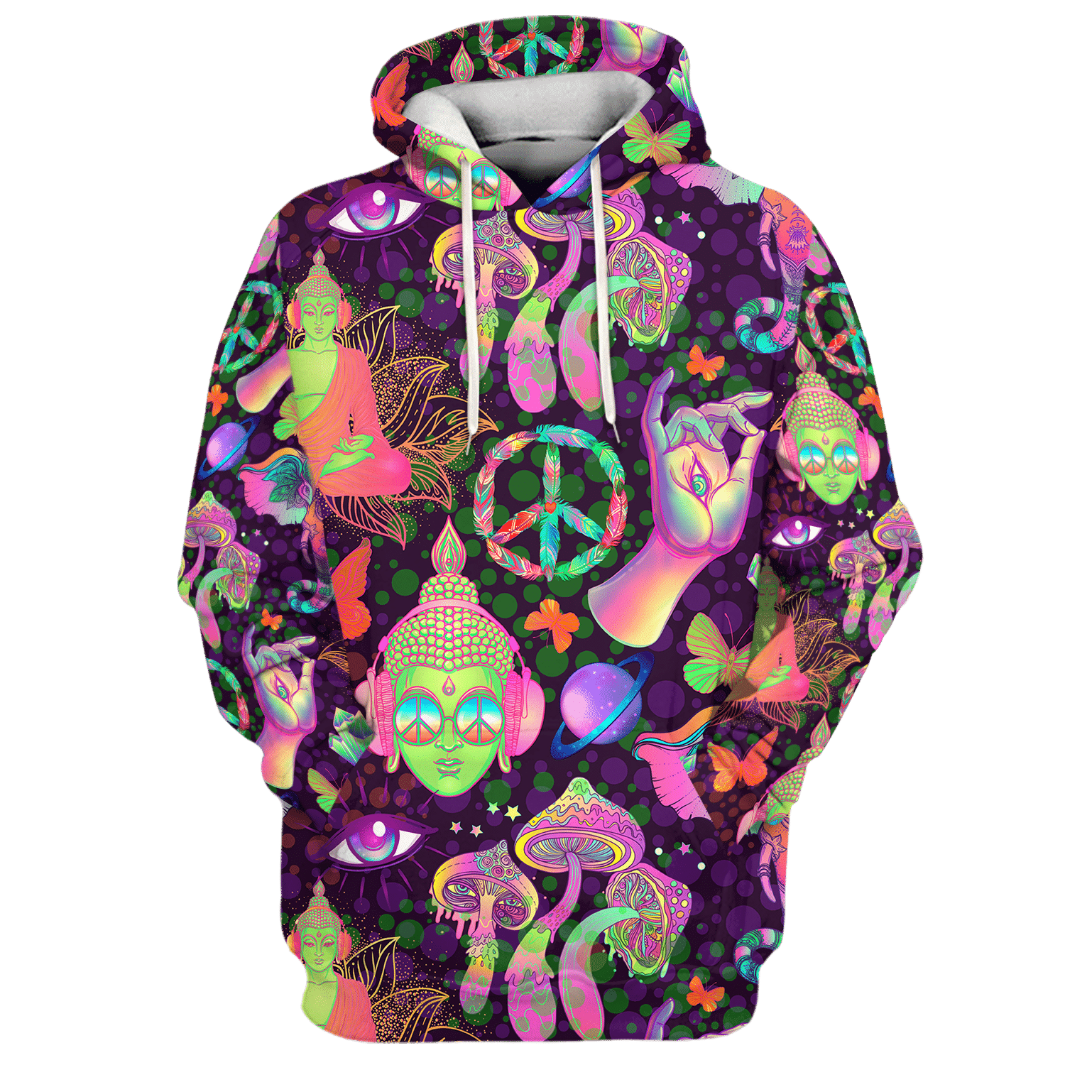 Hippie Buddha Listening To Music And Mushrooms - Hoodie For Men, Women