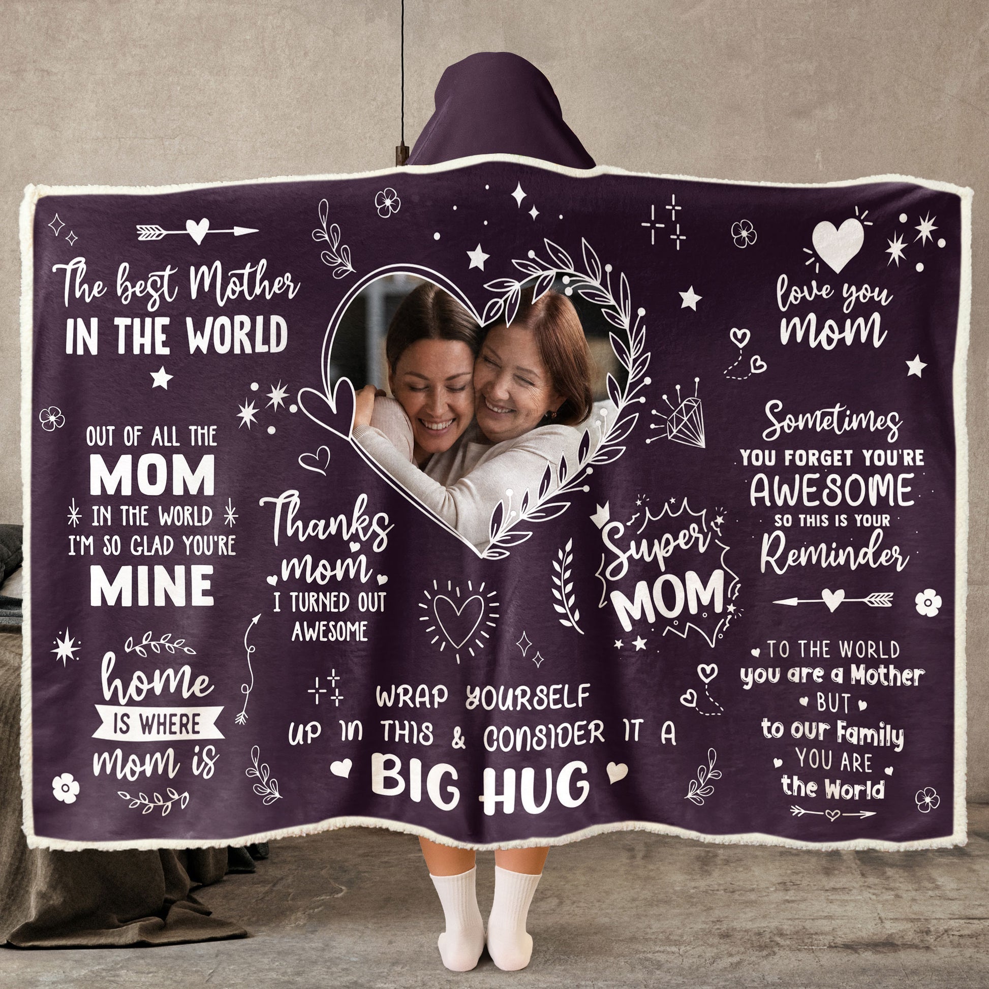 Custom Photo The Best Mother In The World - Personalized Wearable Hooded Blanket - Gift For Mom NA94