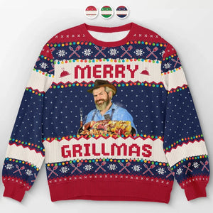 Custom Photo Grilling Up Some Holiday Cheer - Personalized Ugly Sweater - Christmas Gift For Dad, Grandpa, Husband NA94